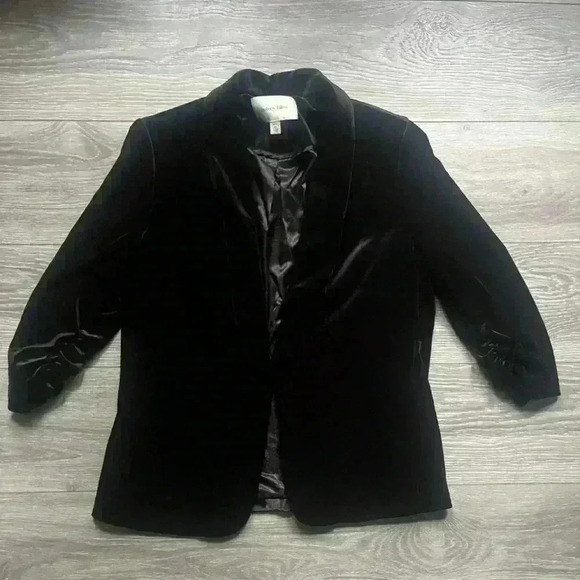 Autres Filles Velvet Velour Black Open Ruched 3/4 Sleeve Blazer Size M - Picture 1 of 8